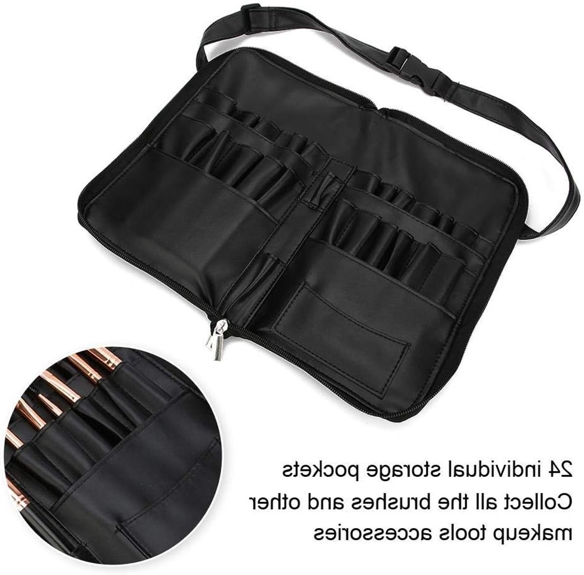 Dailygoods- Make-upkwastentas Draagbaar - 24 Vakken - Verstelbaar Ontwerp - Hoogwaardig PU-Materiaal - Bescherming voor Borstels - Comfortabele Pasvorm - Make-up Organizer