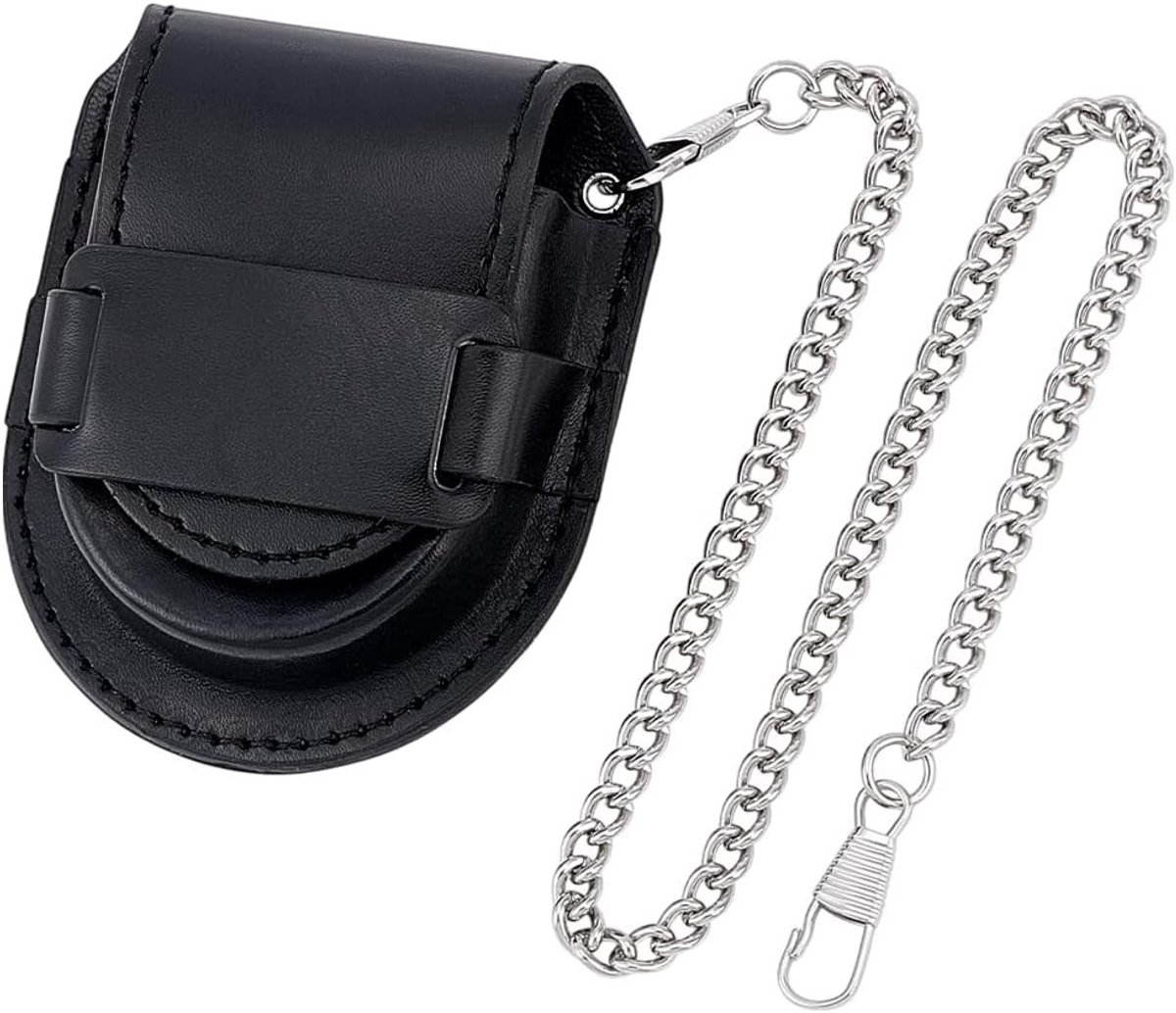 Retro Stijl Horloge Organizer - PU Leren Reistas voor Pocket Watch, Mini Heuptas met Ketting en Beschermhoes, Ideaal Cadeau voor Vader 3.1x2.6 inch