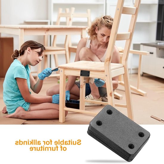 Set van 20 platte rechte herstelplaten, bevestigingsplaten voor meubels, roestvrijstalen steun voor reparaties (60x38mm, zwart) — afbeelding 3
