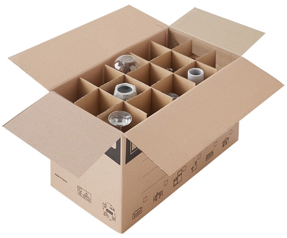 Pack and Move - Set 255 scheidingsroosters met doos - Voor glazen en flessen - 55 x 30 x 30 cm - Versterkt karton