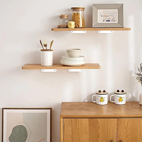 Set van 2 Zwevende Planksteunen, Onzichtbare Driehoekige Wandbeugels, Robuuste Metalen Wandhouders voor Planken, Boekenkasten en Decoratie, Inclusief Schroeven, Wit — afbeelding 3