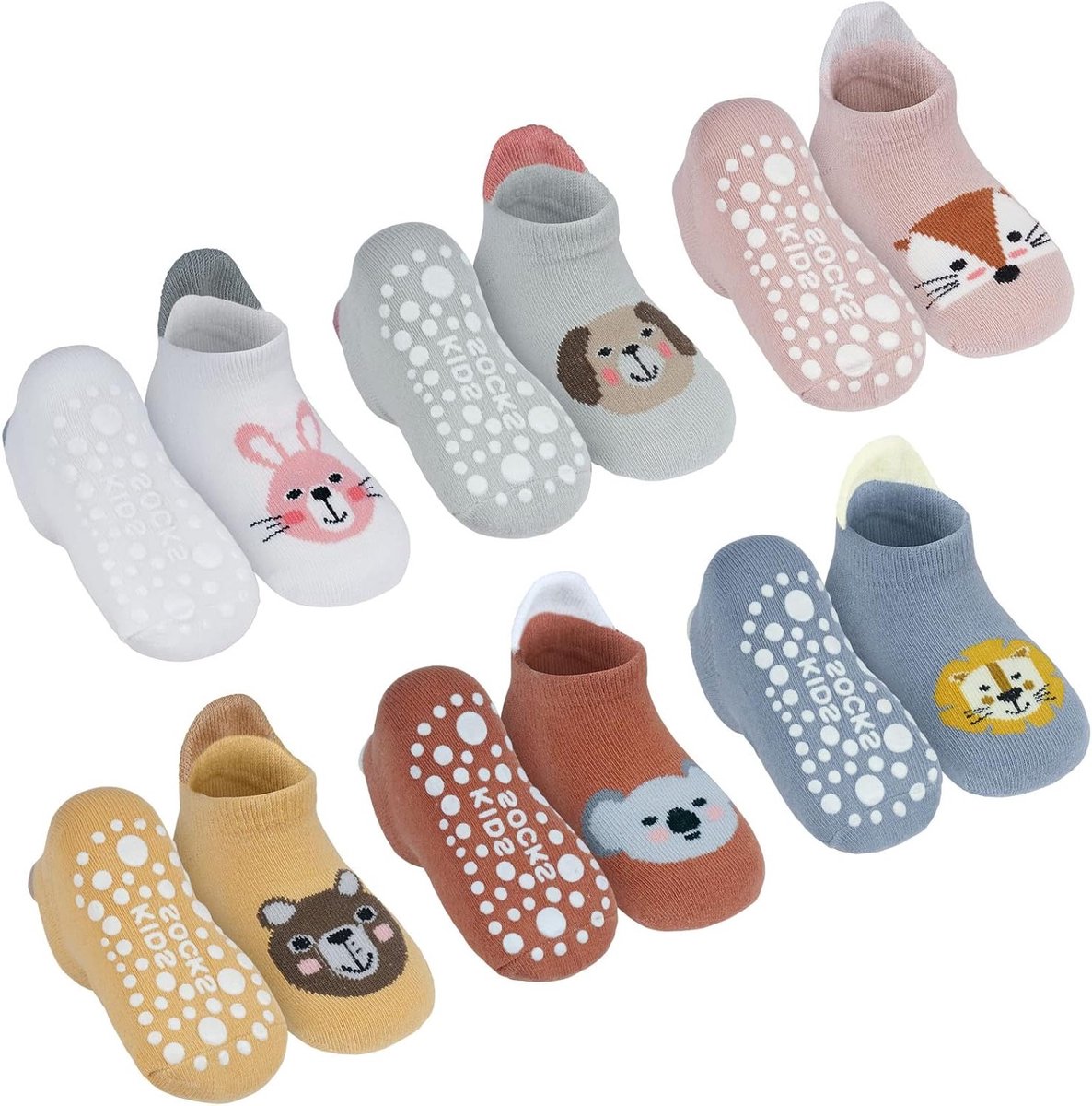 Non-slip babysokken met siliconen onderkant, 6 paar, veilige grip voor jongens en meisjes van 0-5 jaar