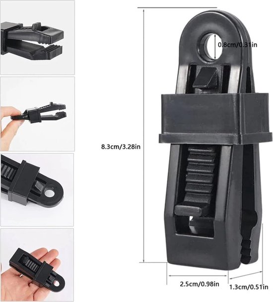 Zeilklemmen Set - 10 Stuks - Heavy Duty Tarp Clips - Tent & Luifel Klemmen - Wind- en Waterbestendig - Voor Kamperen, Caravan & Outdoor - Zwart — afbeelding 3