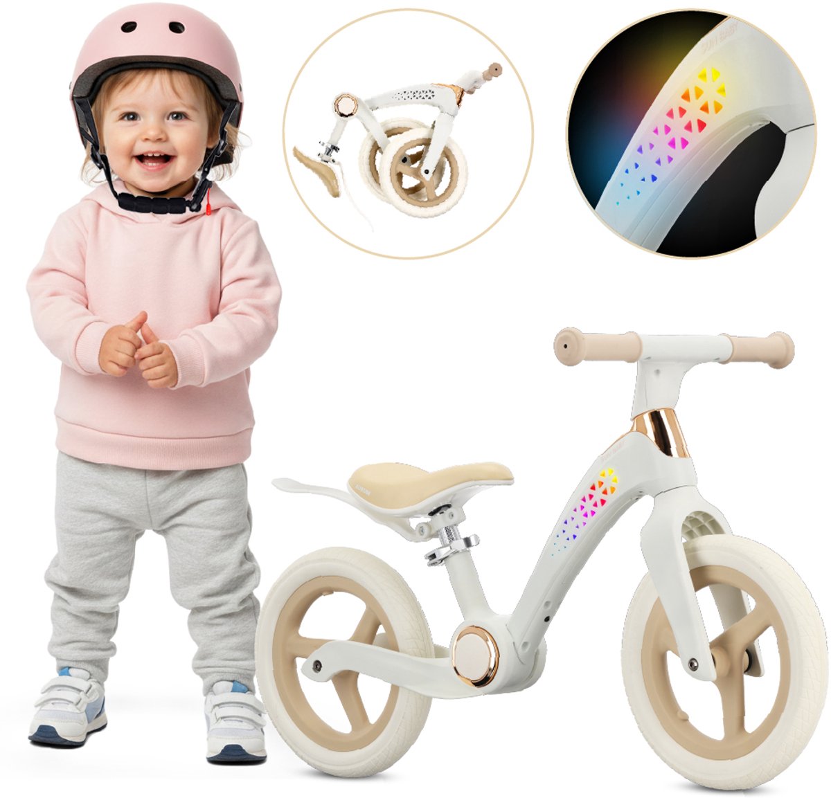sun baby Loopfiets voor Kinderen Aurum - 2 jaar, max. 30 kg, Loopfietsen, frame van polypropyleen en nylon, schuimwielen, verstelbaar zadel en stuur - Crème-beige