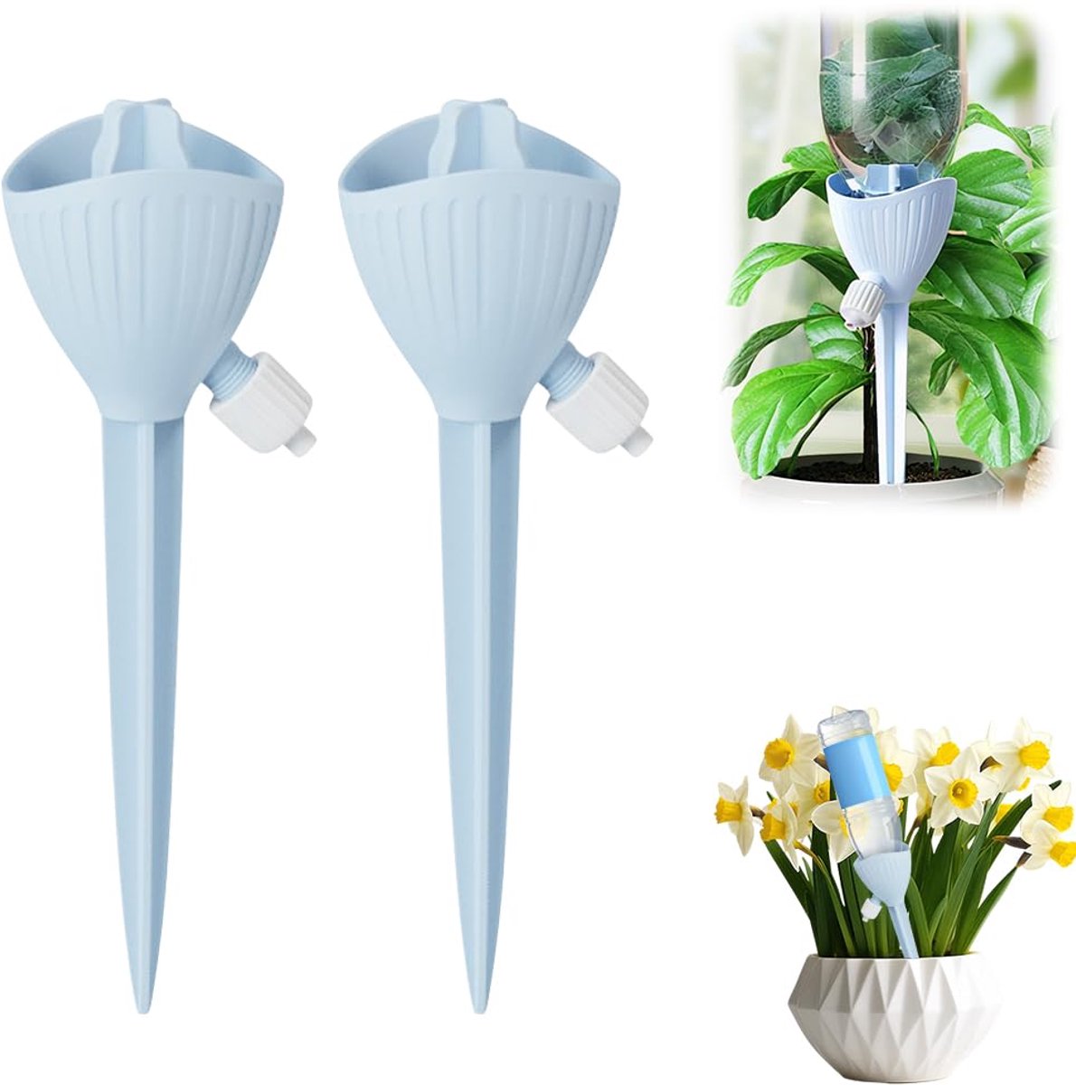 2 stuks-Druppelirrigatiesysteem - Verstelbaar druppelirrigatiesysteem - Bewateringsgereedschap - Tuinaccessoire - Geschikt voor flessen met een diameter van 28-30 mm - Blauw - 17,7 x 5,9 cm