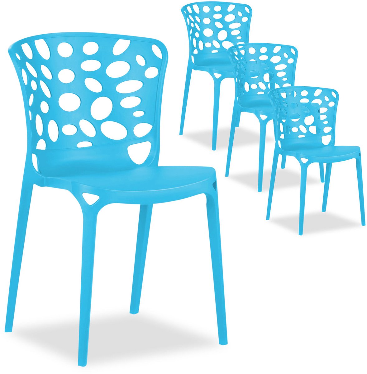 Homestyle4u Tuinstoelen - Set van 4 - Stapelstoelen - Kunststof - Blauw