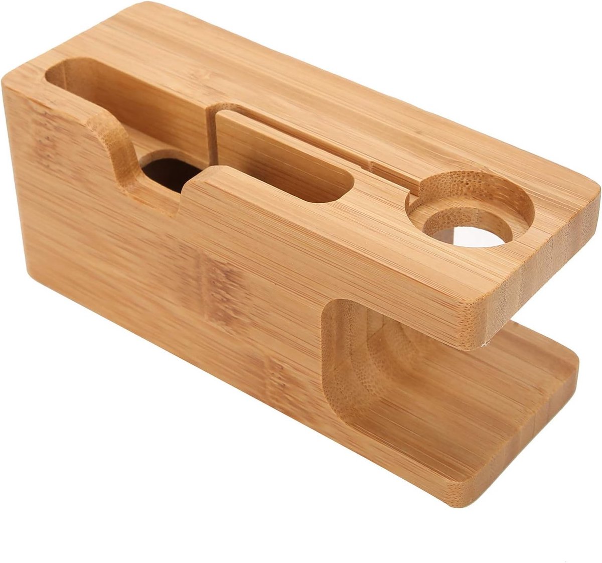 Houten Oplaadstation voor Mobiele Telefoons, Smartwatches en Tablets met Organisator voor Oplaadkabels