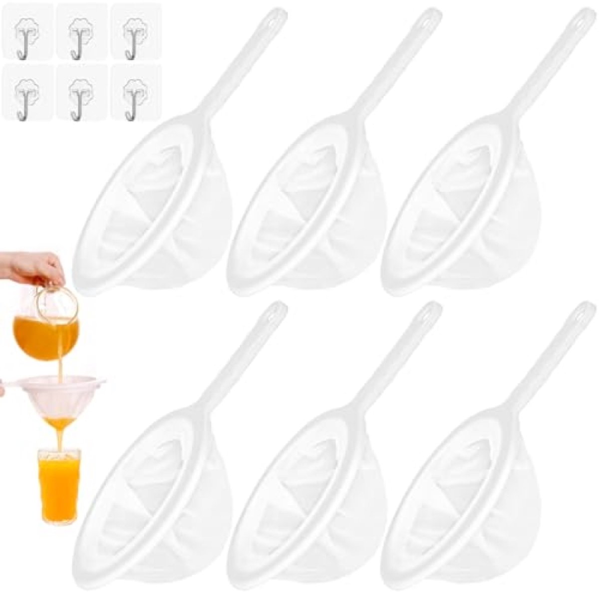 Set van 6 ultrafijne keukenzeven - Nylon zeefjes met handvat 80 tot 400 mesh voor sojamelk, sap, wijn en melk - Inclusief ophanghaken