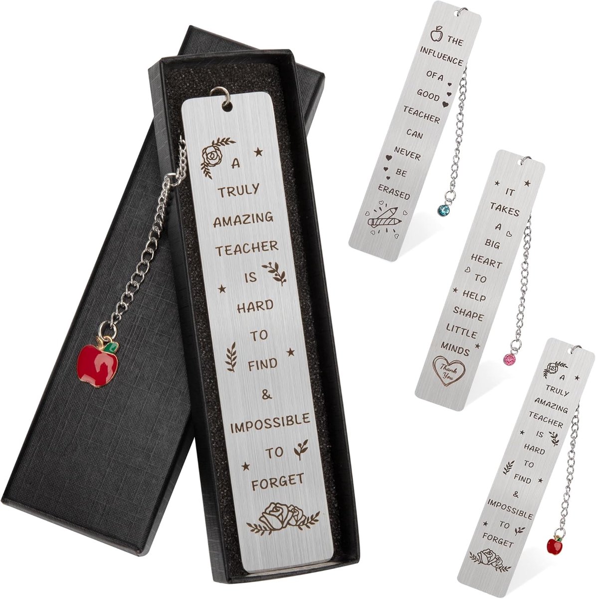 Stainless Steel Boekmerken - Thanksgiving Cadeaus voor Leraren - Waardering Cadeaus voor Gepensioneerde Leraren - Kerst - Verjaardag - 3 Pack (Stijl A)