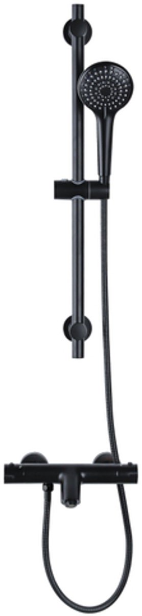 Adema Sparkle 2.0 Badset - thermostatische badkraan - 70cm glijstang - ronde handdouche - metalen doucheslang - mat zwart