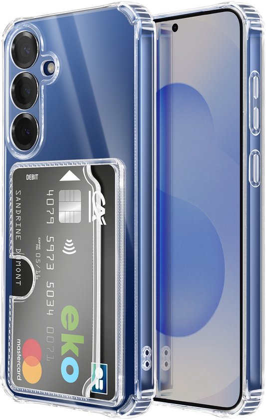 Avizar Hoesje Geschikt voor Samsung Galaxy S24 / S25 met Geïntegreerde Kaarthouder en Versterkte Hoeken, Transparant