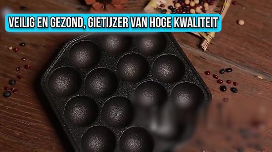 Poffertjespan - Geïsoleerd Hout Handvat - Gietijzer met Antiaanbaklaag - Poffertjesmaker - Poffertjes pan Inductie - 14 Poffertjes - Met Kwast & Vork