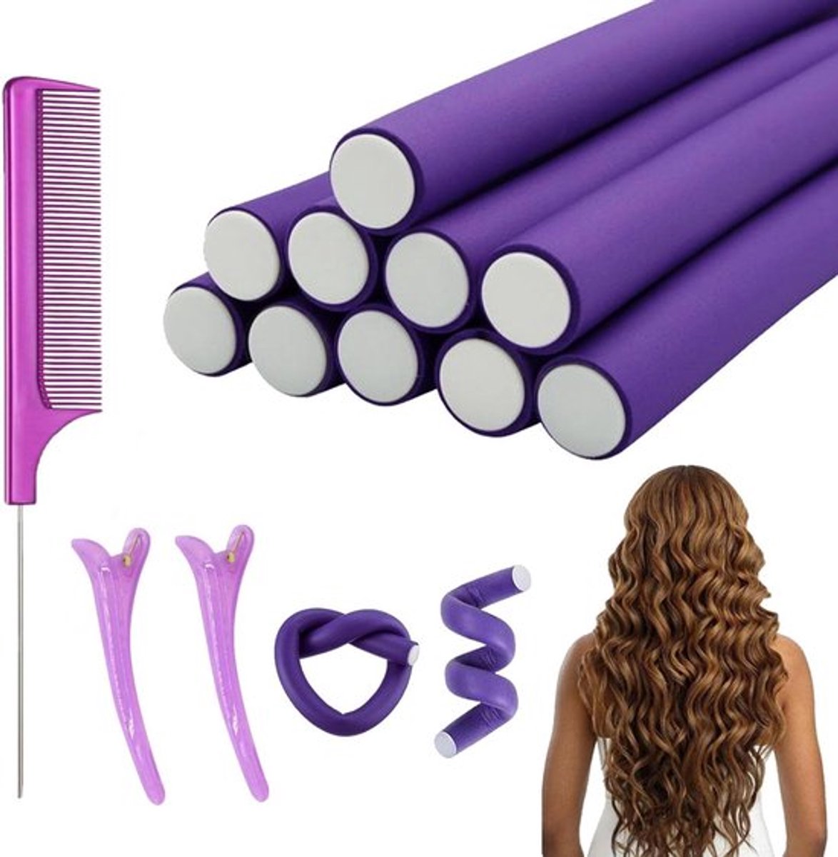 Set van 10 papilotten voor krullen - ideaal voor lang en kort haar, dames en meisjes