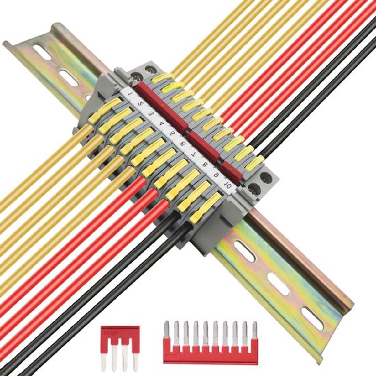 Klemmenblok voor DIN-rail met markeringsband, aansluitband, 10 stuks (geel)