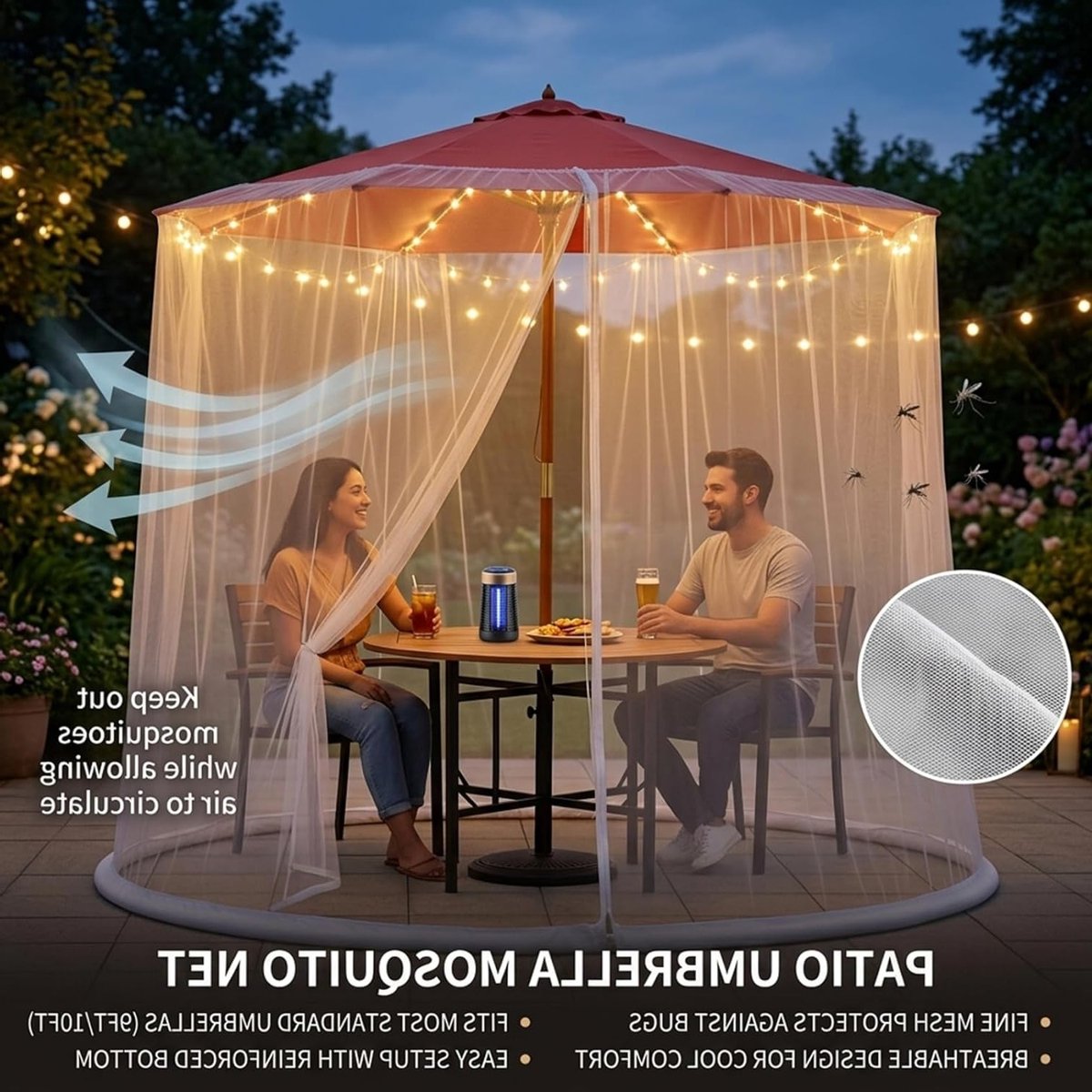 Windbestendig terrasparasolnet - beschermend gaasscherm voor rechte stangparaplu's, 300 x 230 cm, ideaal voor buitengebruik en zonbescherming