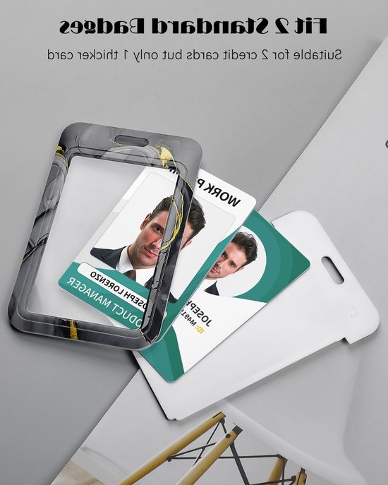 Marmer Design Badgehouder met Retractable Reel en Afneembare Lanyard voor Kantoorwerkers - Zwartgrijs Kaartbeschermer met Carabiner — afbeelding 4
