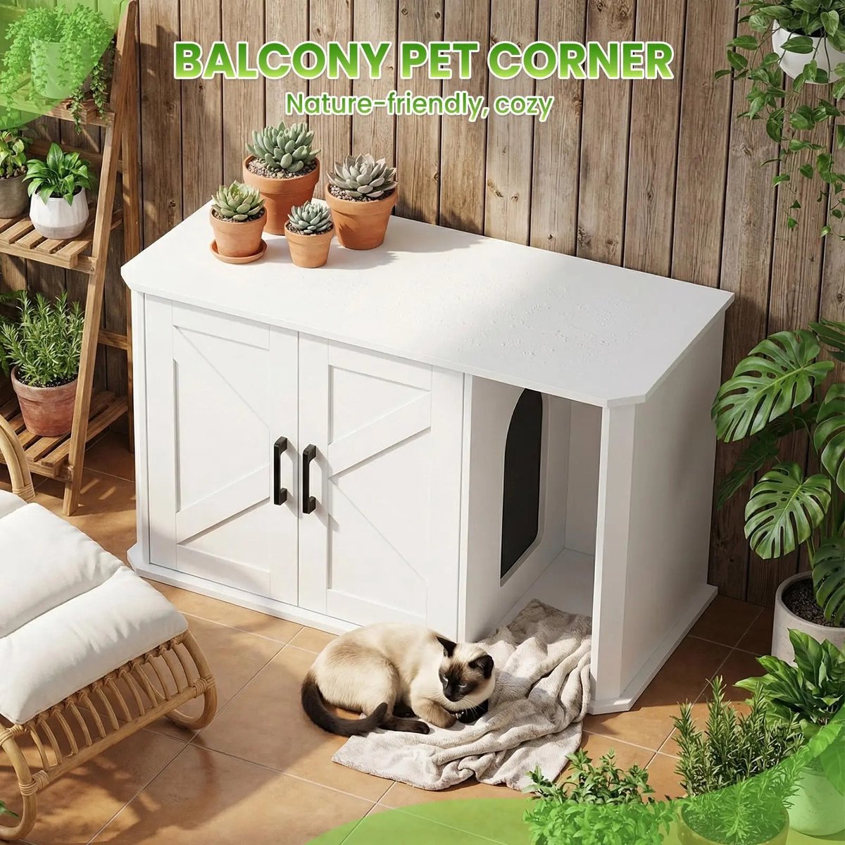 Geargalaxy Kattenbakmeubel - Kattenbakkast - Katten Toiletkast - Kattenmeubel met Kattenbak - Verborgen Kattenwc - 85x49x50cm - Wit