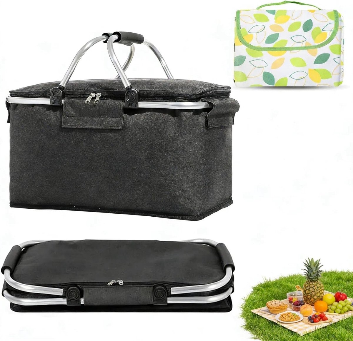 Vouwbare Winkelmand 18L van Oxford Stof met Handvat - Stevige Thermische Mand voor Winkelen, Picknicken en Reizen