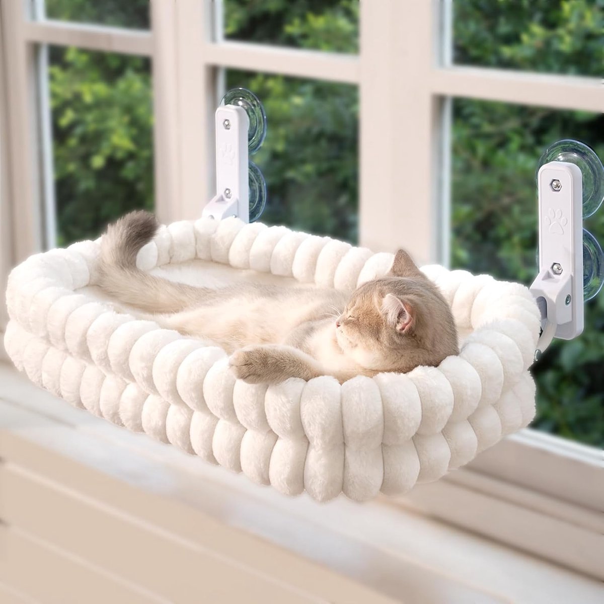 JeiibrZui Katten Vensterbank - 1 Stuks - Omkeerbaar Fluweel - Grijs - Vouwbaar Kattenbed Met Staalframe En Zuignappen Voor Veilig Zonnen En Uitrusten Tot 18 Kg