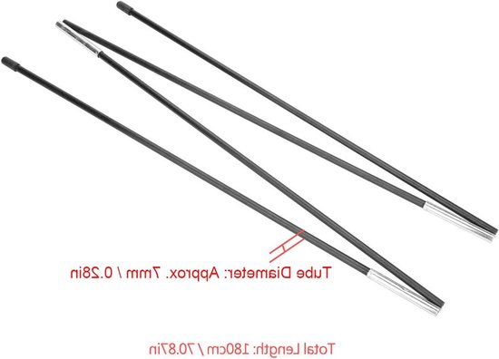 Camping Tent Stokken voor Dubbele Tenten - Ondersteuningsbalken en Frame Kit - 180cm, 123g, 7mm Dikte