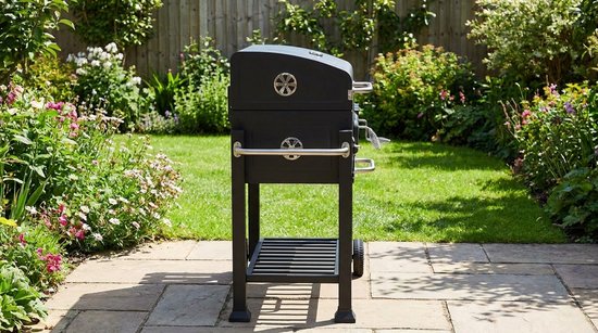 Houtskool Barbecue Grillwagen XXL - House&Garden Smoker BBQ met Deksel, Thermometer, Verstelbare Kolenbak, Rookfunctie, Dubbel Grillrooster, Zijtafel, Wielen & Aslade - Outdoor Tuinbarbecue 117x107x71 cm Zwart — afbeelding 5