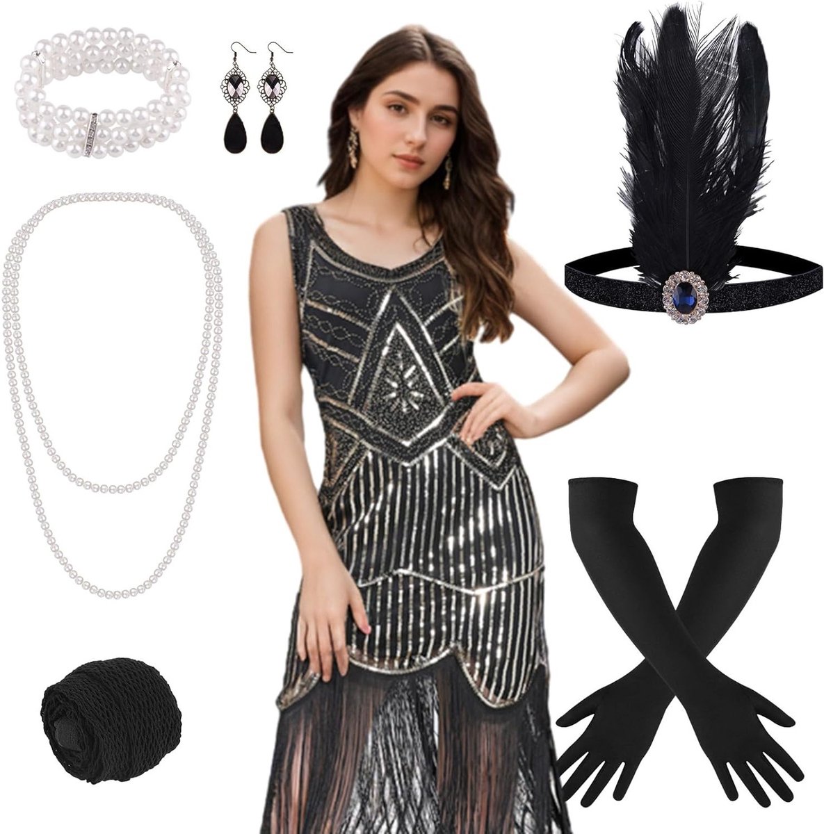 1920s Flapper Jurk met Franje en Pailletten voor Dames - Gatsby Stijl, Roaring 20s Kostuums en Accessoires
