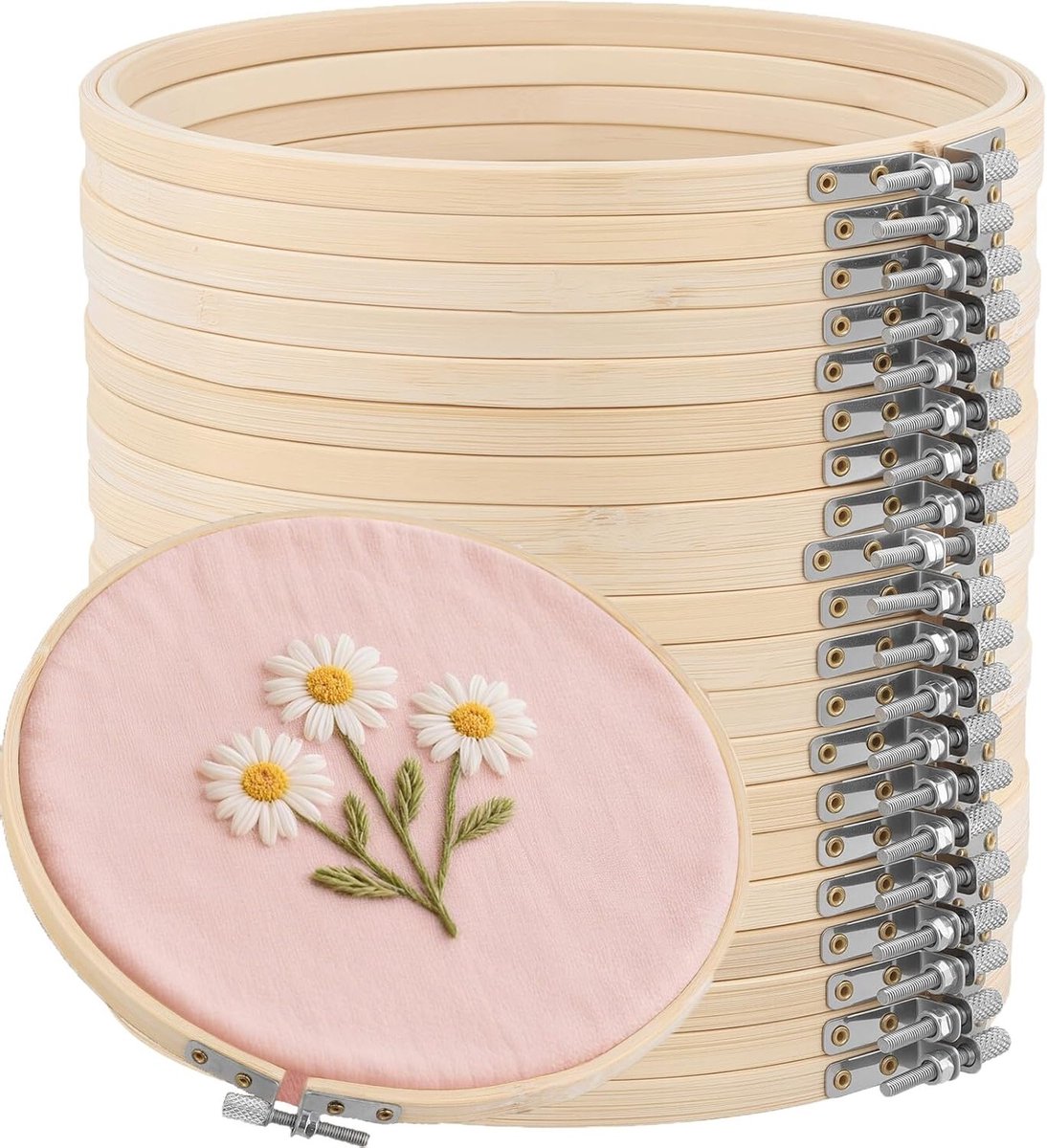 20 Stuks 20cm Bamboe Borduurhoepels, Ronde Cross Stitch Frames, Verstelbare Houten Craft Ringen voor DIY Kunst, Naaiwerk en Huisdecoratie