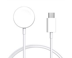 Strap-it Oplader geschikt voor Apple Watch 1 / 2 / 3 / 4 / 5 / 6 / 7 / 8 / 9 / 10 / 11 / SE (2/3) / Ultra (2/3) - USB-C Oplaadkabel - Charger - 1 Meter - Wit
