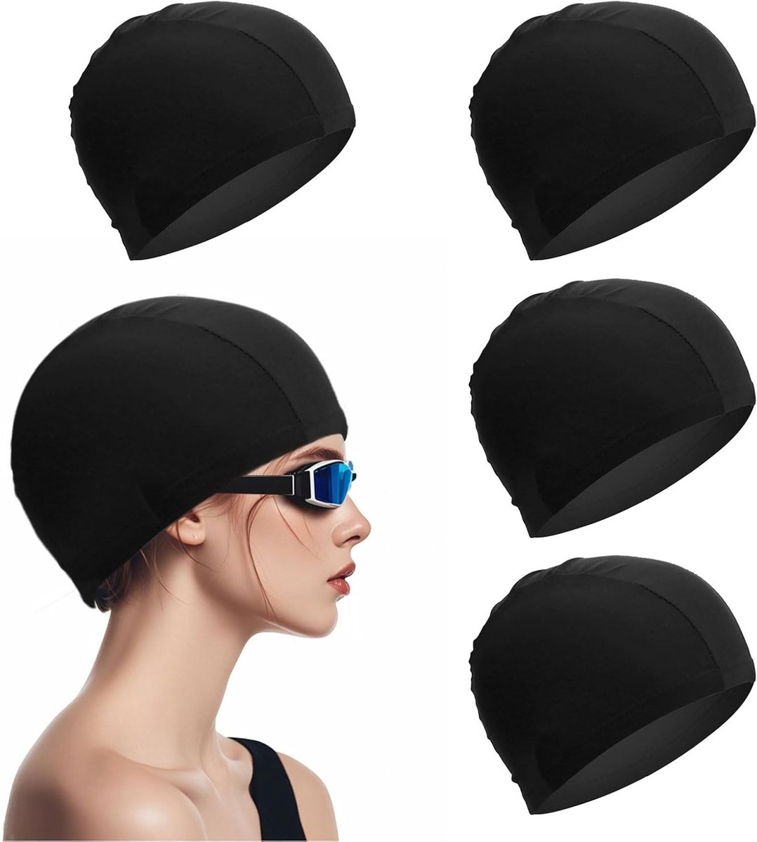 Set van 4 Zwemcaps voor Kinderen en Volwassenen, Elastische en Comfortabele Zwemhoed, Lichtgewicht Badmode voor Wateractiviteiten en Zwemtraining