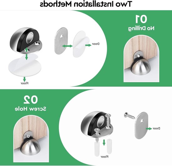 Set van 4 Magnetische Deurstoppers van RVS met Plakstickers en Schroeven, Ideaal voor Wand- en Deurbescherming tegen Schade — afbeelding 2