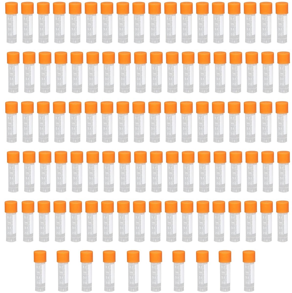 100 Stuks Testbuizen 3ml Oranje met Deksel en Gegradueerde Markeringen, Laboratorium Test Tubes, Plastic Cryo Tubes en Laboratorium Benodigdheden