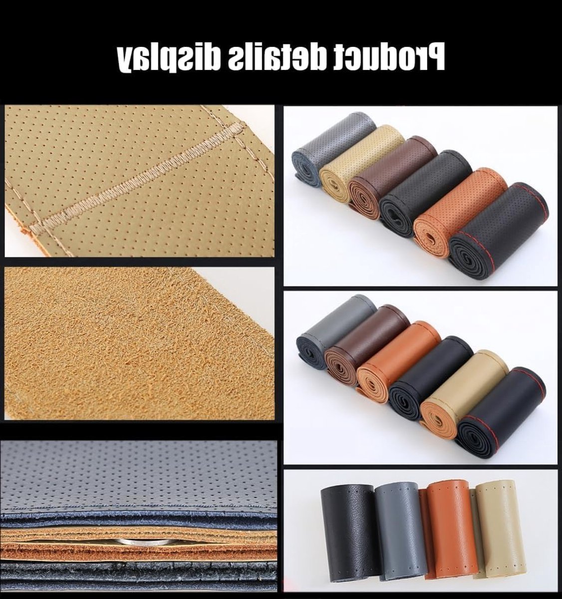 Leren Stuurwielhoes voor Auto, Handgenaaid met Naald en Draad, Universele Antislip Bescherming, Geschikt voor Stuur met 47 cm, Luxe Auto Accessoires voor Interieur
