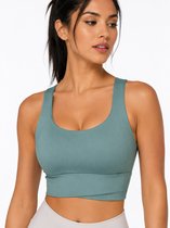 Soutien-gorge de Sport FLEXAURA - Soutien-gorge Cross pour femme - Design élégant - Soutien-gorge de sport de Yoga - Coussinets intégrés - Sans coutures et respirant - Malachite - Vert foncé - Taille M
