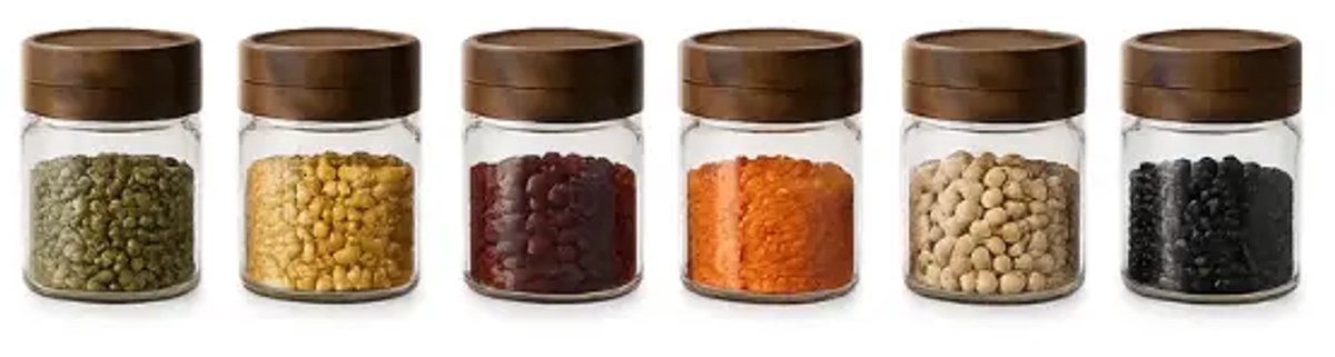 Space Kruidenpotjesset met Acacia Deksel rond set van 6-160ml-