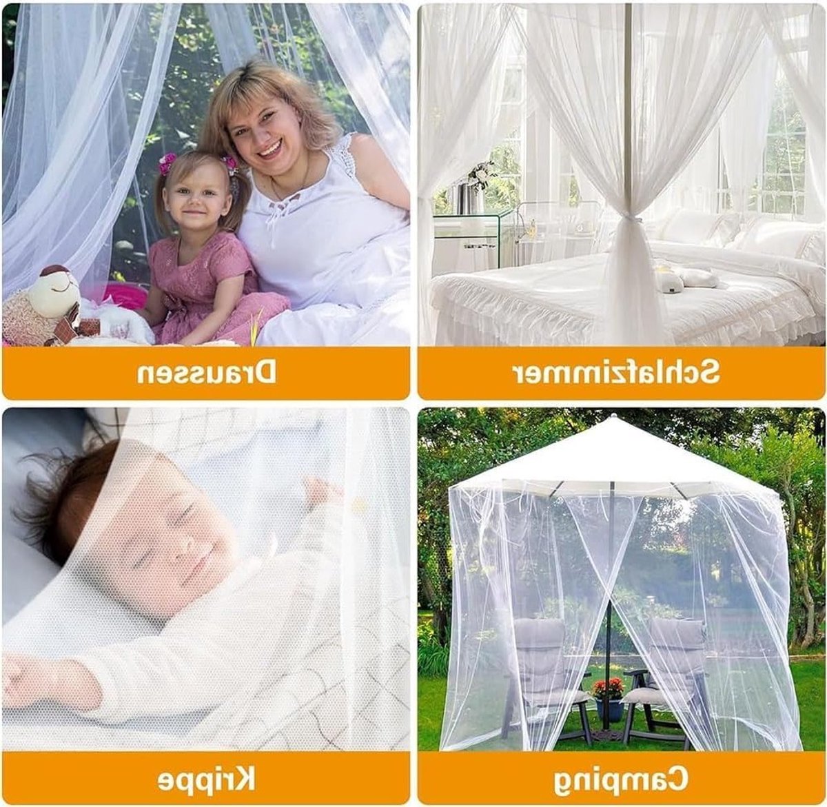 Luxe Princess Bed Mosquito Net met Drie Openingen - Grote Muggennet voor Bedden en Slaapkamers