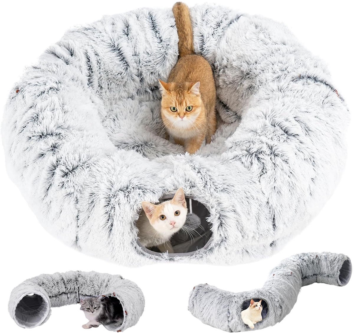 Kattentunnel met Wasbaar Kussen – 2-in-1 Speel- en Slaapplek voor Katten en Kleine Honden – 100 cm lang, 30 cm diameter (cirkel) – Met Bungelende Ballen – Geschikt voor Grote Katten