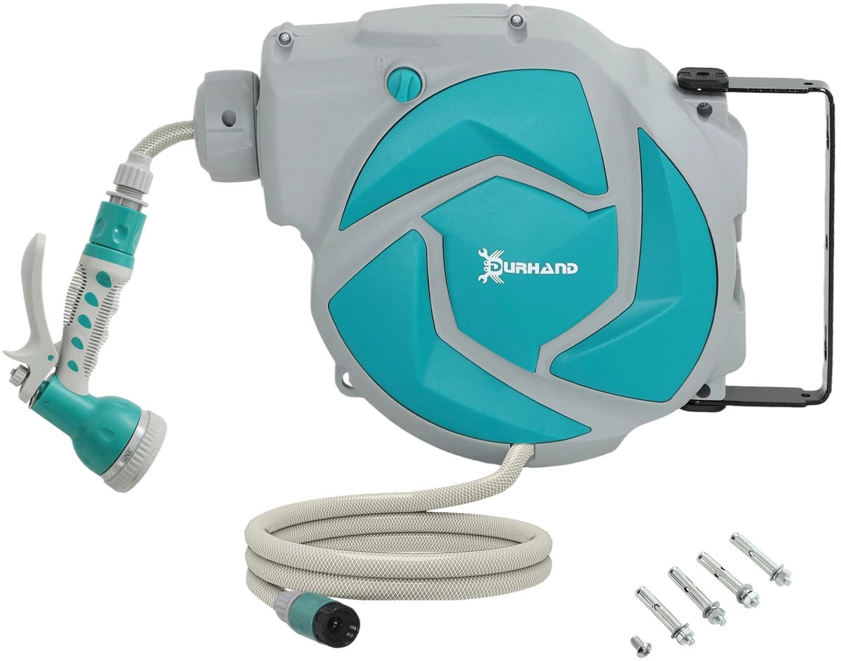 Cellista Tuinslanghaspel Automatisch 10m - Wandgemonteerde Slanghaspel - Oprolbare Waterslang - Slangbox Tuin - 7 Sproeistanden - 180° Draaibaar