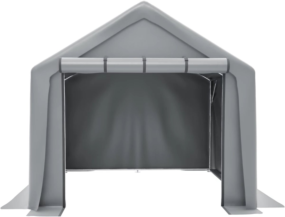 Tuinschuur – Voor tuin – Gereedschapsschuur, schuilplaats, motorfiets- en fietsgarage – Grijs, Afmetingen 244×244 cm