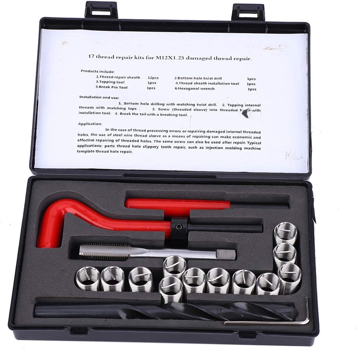 Dailygoods- Draad Reparatie Kit 17 Stuks - RVS Schroefdraad Inserts - M12x1.25 Boren - Installatie Tool - Helicoil Set