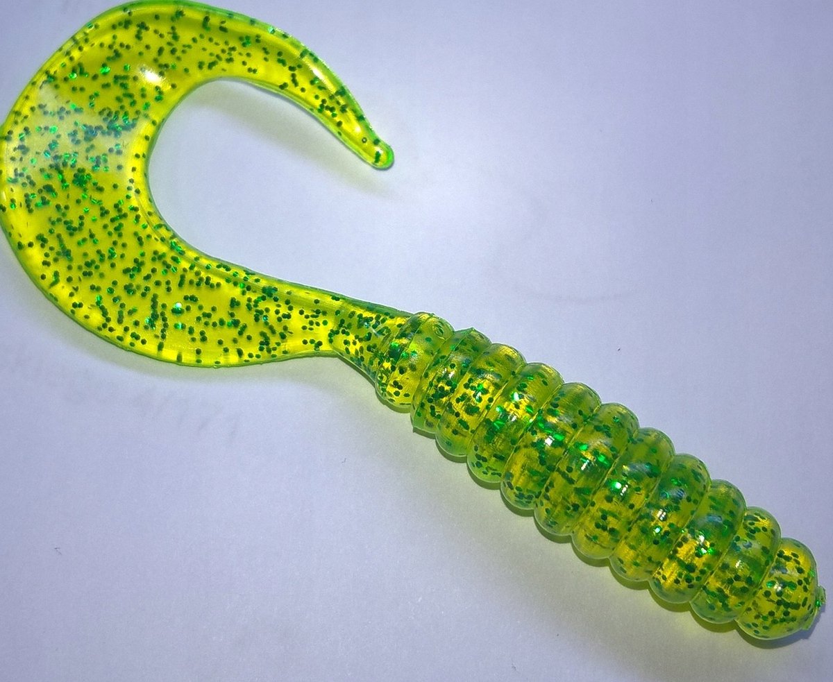 Mann's Twister 7cm - Fluorescerend Geel Groen met Glitter