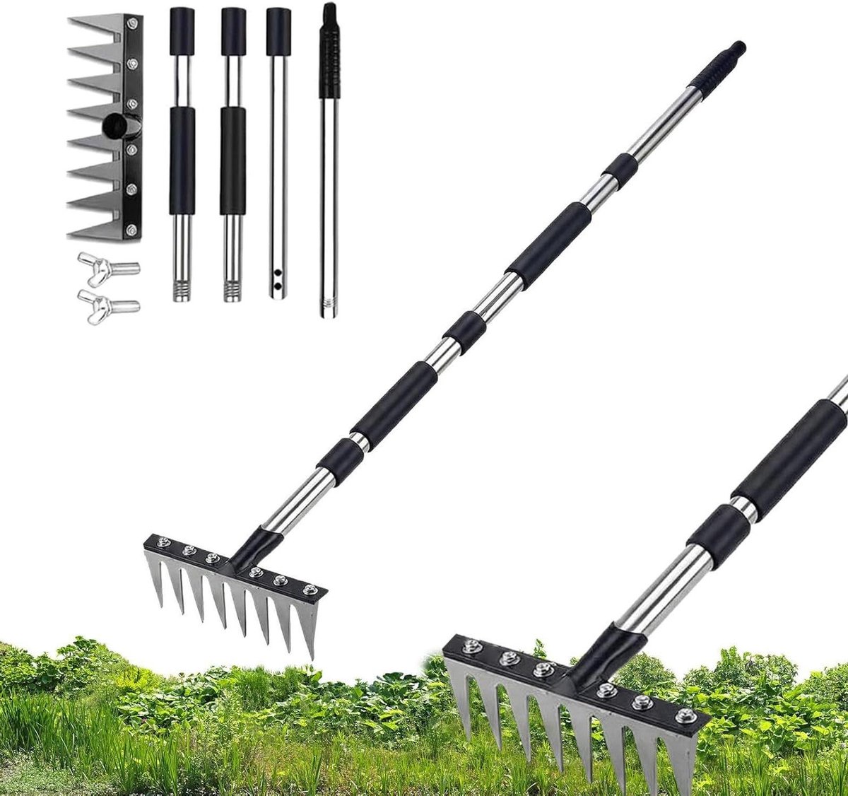 Handmatige Grasverwijderaar - Tuin hark - Bodem voorbereiden - Ergonomisch gebogen handvat - Verstelbaar tot 68.6 cm - Niet gespecificeerd