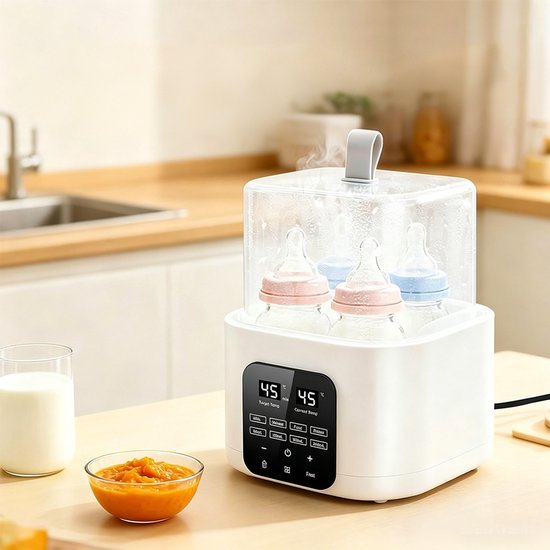 2-in-1 flessenwarmer en sterilisator - Multifunctionele flessenwarmer met grote capaciteit - Met digitaal display en temperatuurregeling - Inclusief afstandsbediening - Europese standaardstekker (220V) - Wit — afbeelding 4