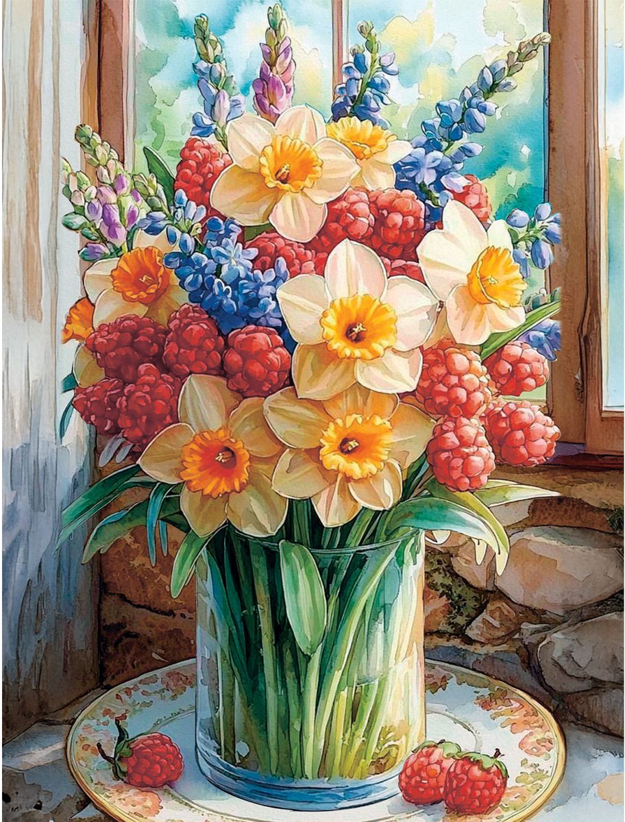 Diamond Painting Kit 40x50cm Zomerbloemen op Canvas met Frame