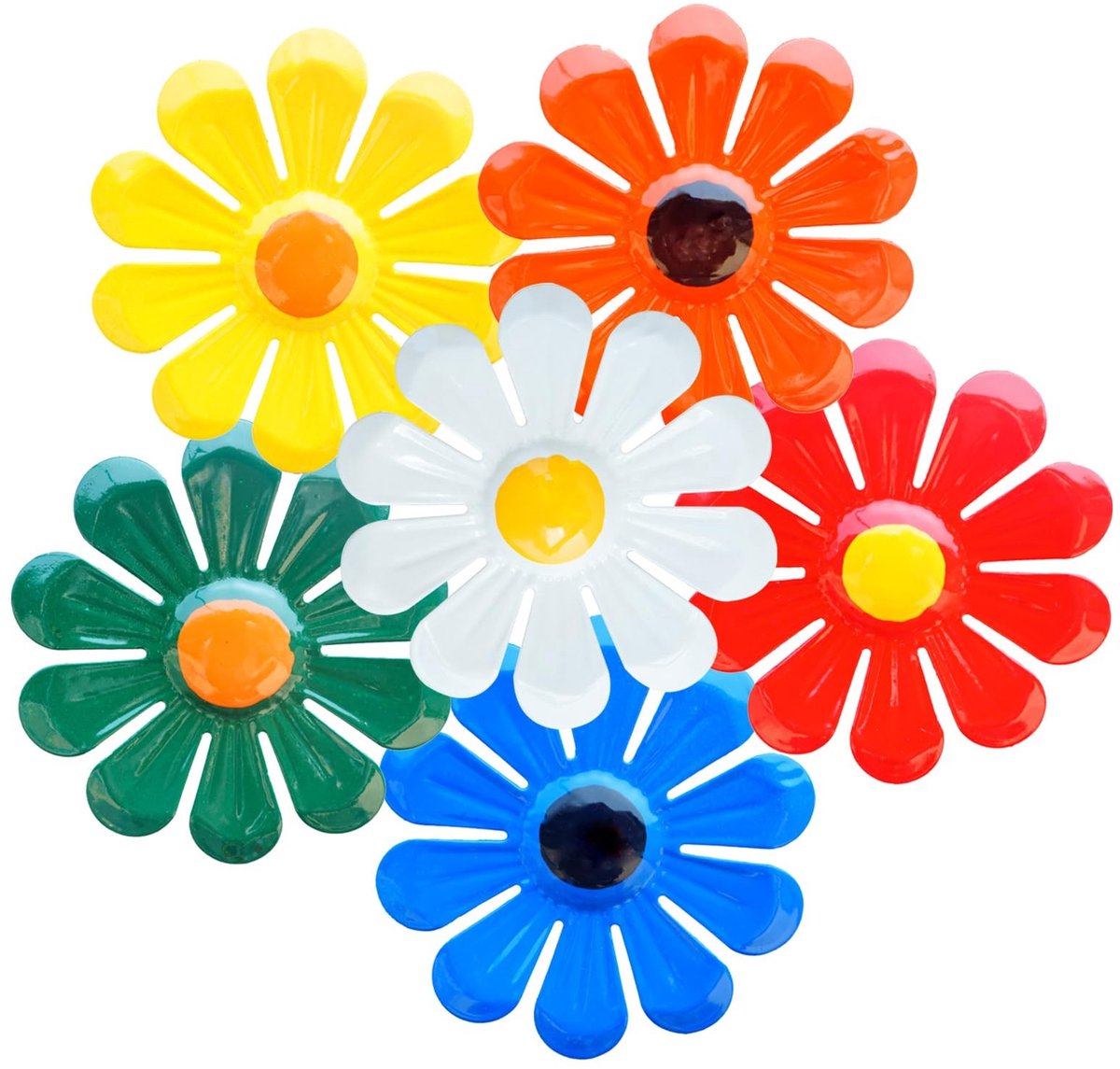 Dailygoods- Bloemen Wanddecoratie 6 Stuks - Wanddecoratie Metaal - 3D Decoratie - Hangende Decoratie Tuin - Kleurrijke Wanddecoratie - Duurzaam en Oxidatiebestendig