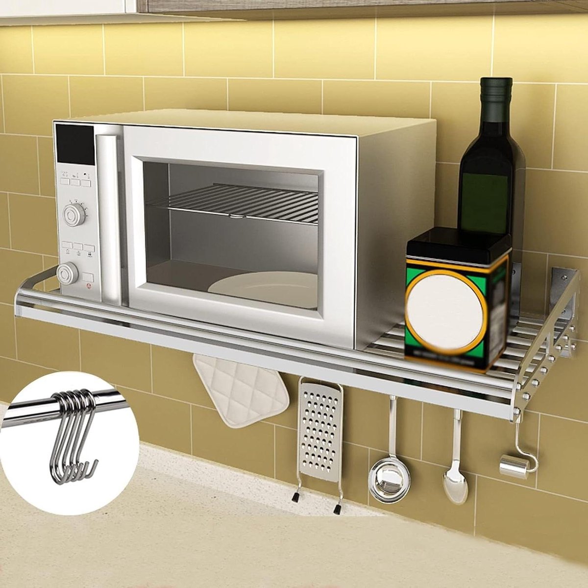 Magnetron Rek - Keuken Wandplank - Keuken Opbergen - Roestvrij Staal - 60x30cm - Zilver
