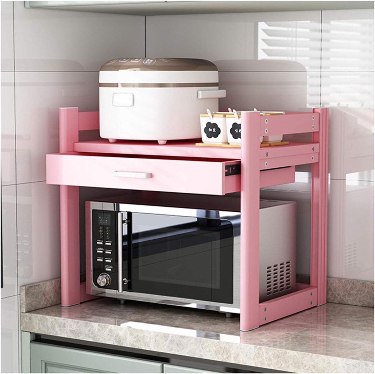 Magnetron Plank - Keukenrek - Ruimte Besparen - Liftbaar Ontwerp - 50x45x55cm - Roze