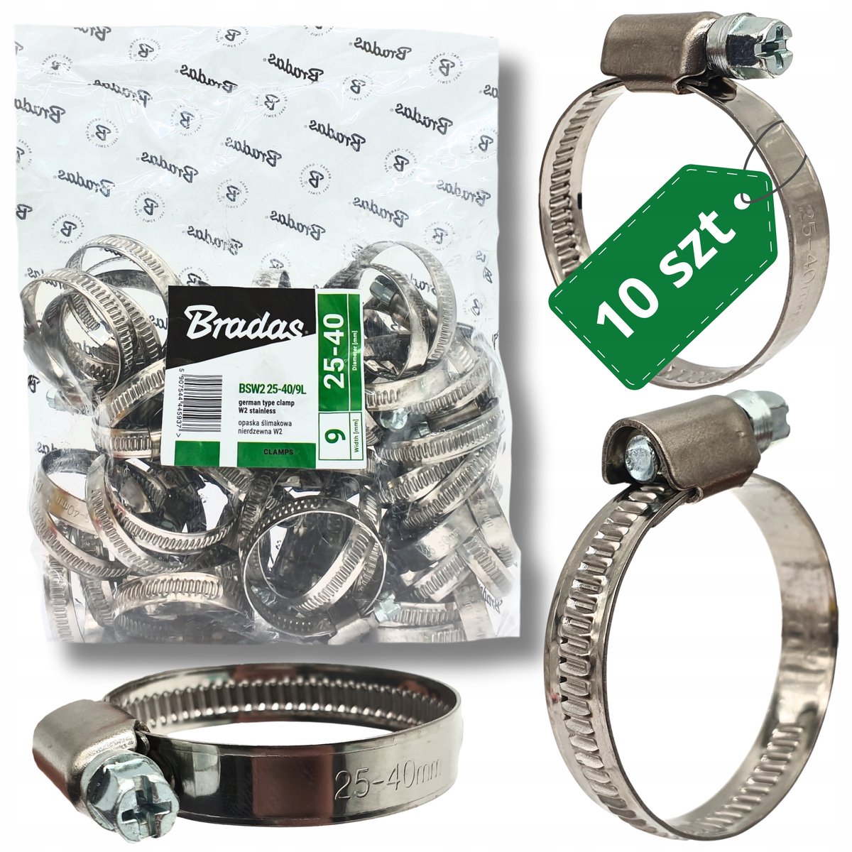 Bradas RVS Slangklem 25-40mm - Schroefklem, Roestvrij Staal INOX