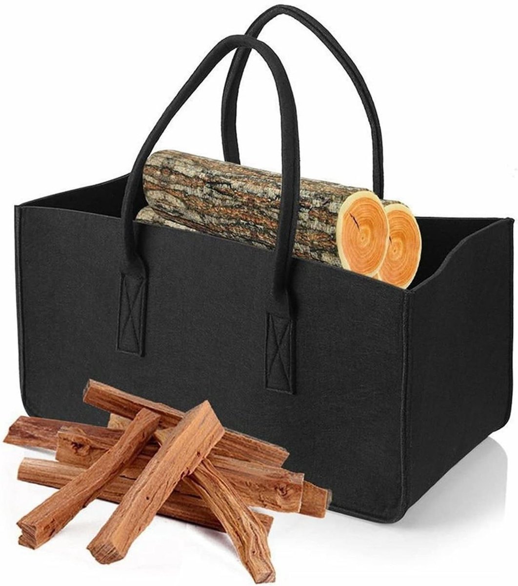 Brandhout Tas - Houtmand Opbergtas - Haardhout Transport - Grote Capaciteit - Ovaal Ontwerp - Zwart