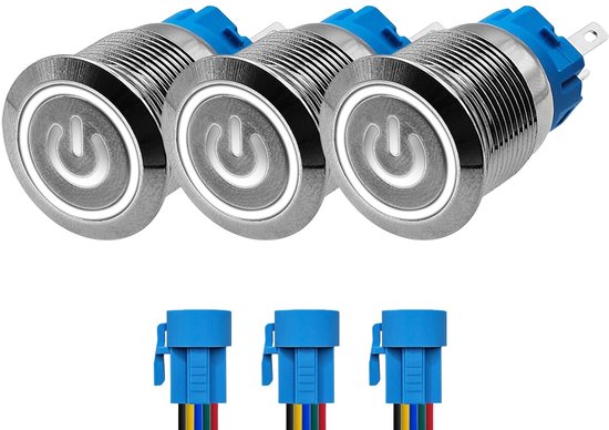 ProRide Drukschakelaar ON-OFF 12V/24V - 19mm Metaal - Waterdicht - LED ...