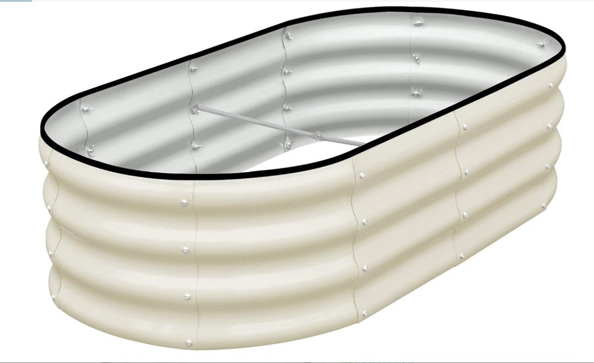 Gegalvaniseerde Moestuinbak Ovaal - Verhoogde Plantenbak Metaal 120 x 60 x 60 cm - Bodemloze Kweekbak met Versterkte Trekstang & Veiligheidsranden - Weerbestendig - wit